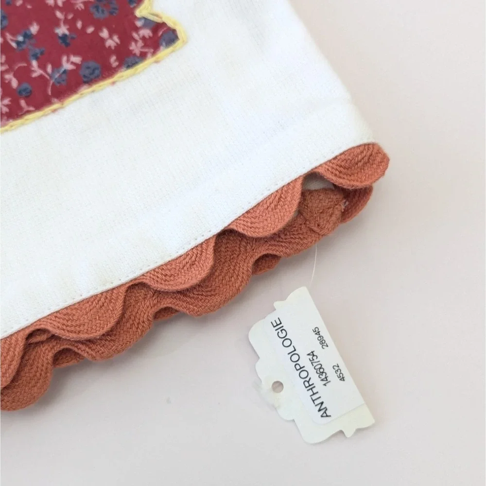 2010 Anthropologie Dish Towel Applique Teapot Tea Cups Floral Fabric INDIA New